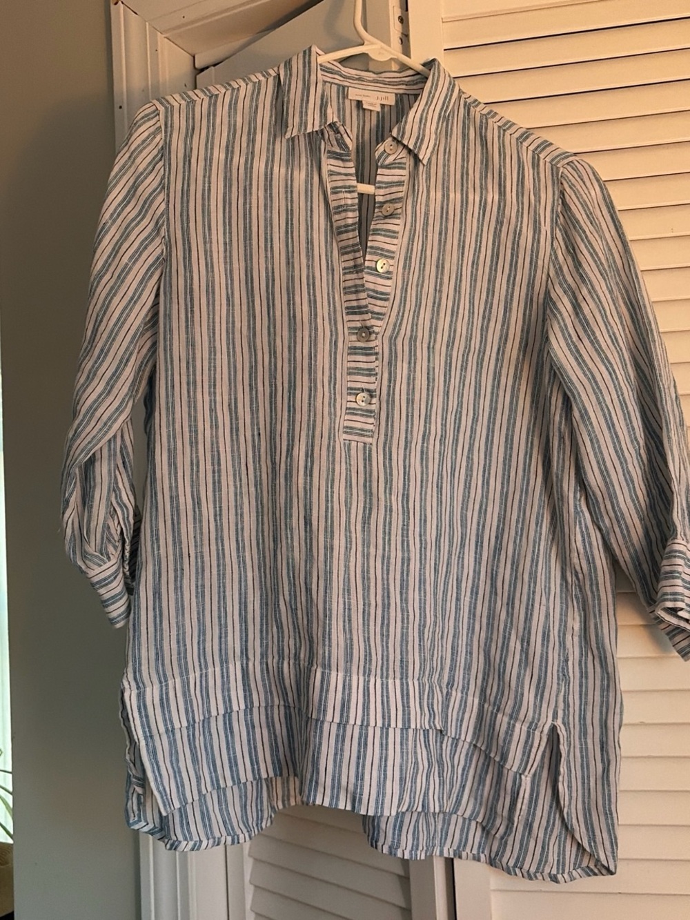 J. Jill Blue and White Striped Casual Button Pullover Shirt